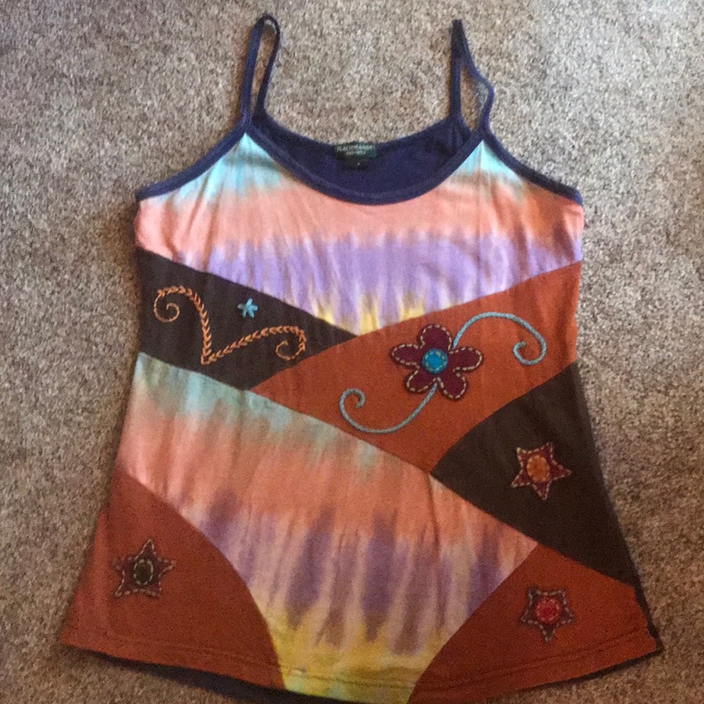 Kathmandu tie dyed embroidered tank top